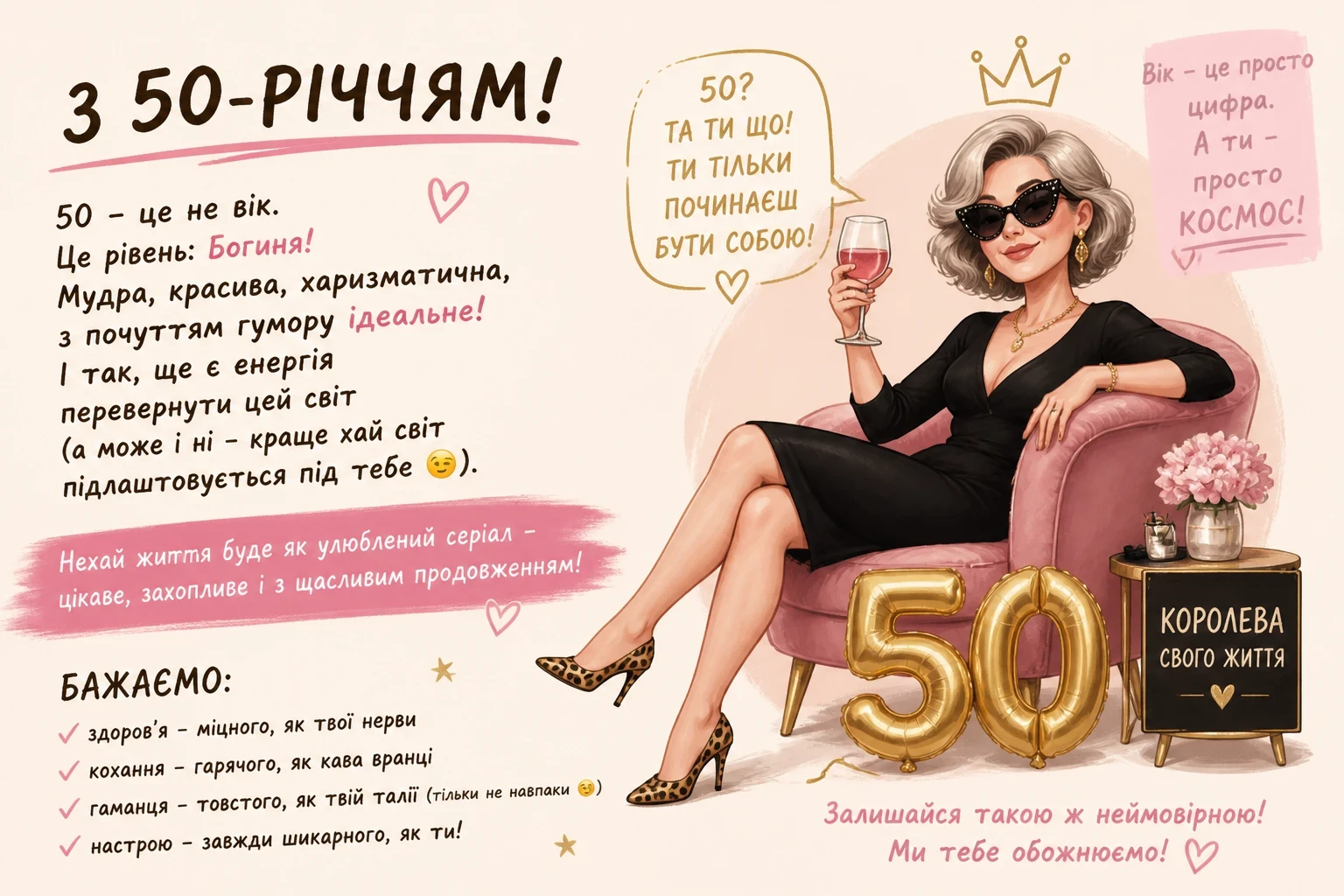 Прикольні вітання з 50-річчям жінці