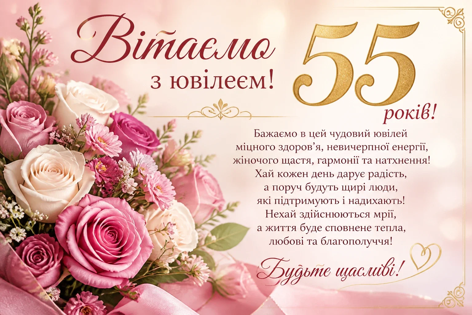 Привітання з ювілеєм 55 років жінці