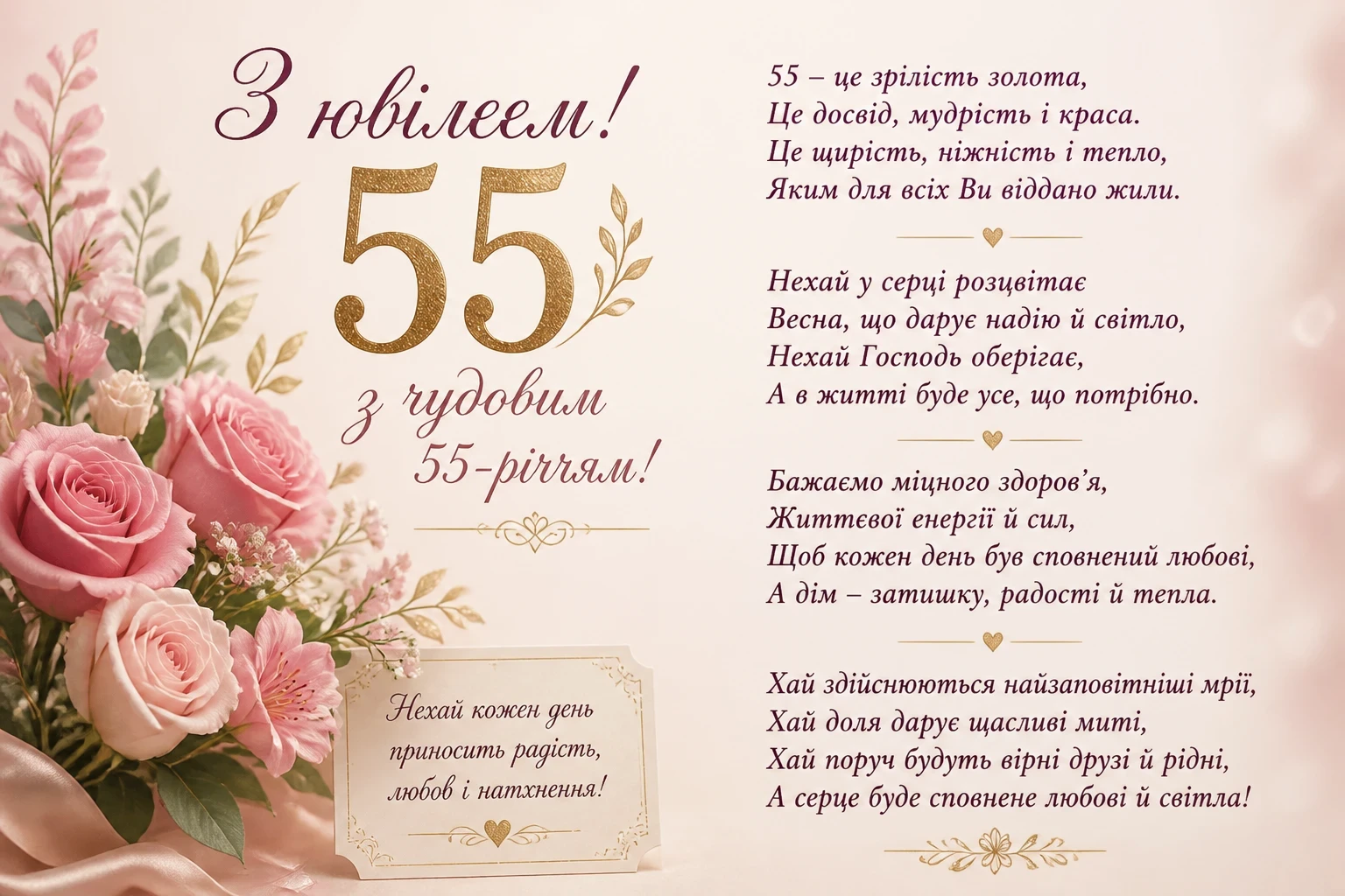 Привітання з 55-річчям жінці у віршах