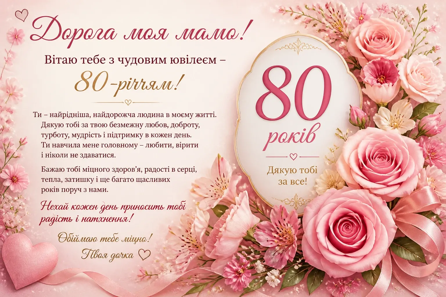 Привітання з 80 річчям мамі від дочки