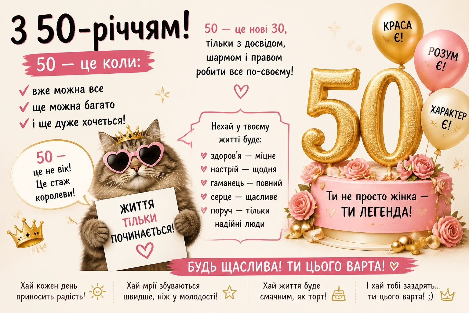 Прикольні привітання жінці з 50-річчям на 50 років