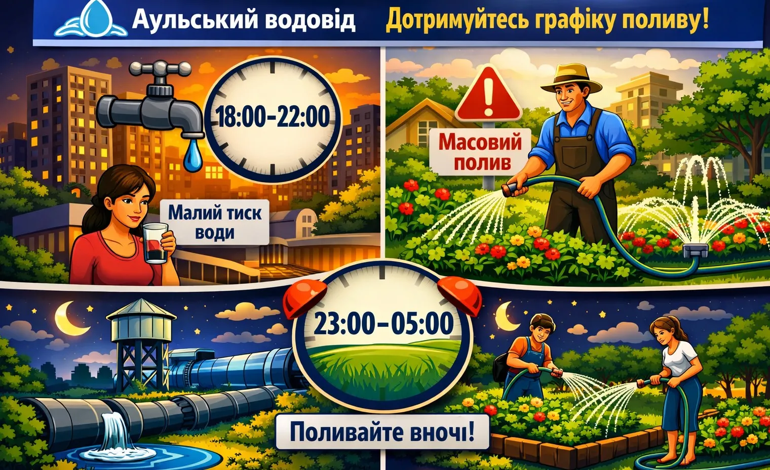 Мешканців Кам’янського просять поливати городи вночі через критичне падіння тиску води